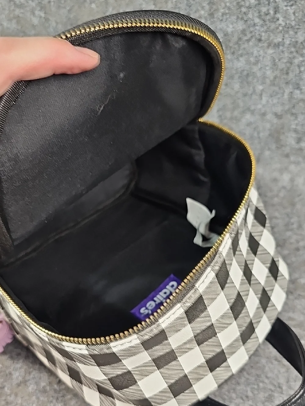 Claires Mini Backpack Gingham Check, Black White, Back To School